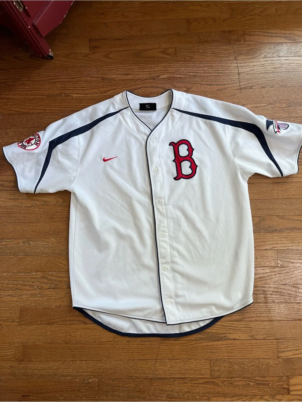 Nike White, Red & Navy Boston 'B' Baseball Jersey